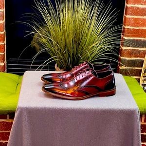 Asher Green Genuine Leather Mens Shoes Burgundy Wingtip 10 1/2!